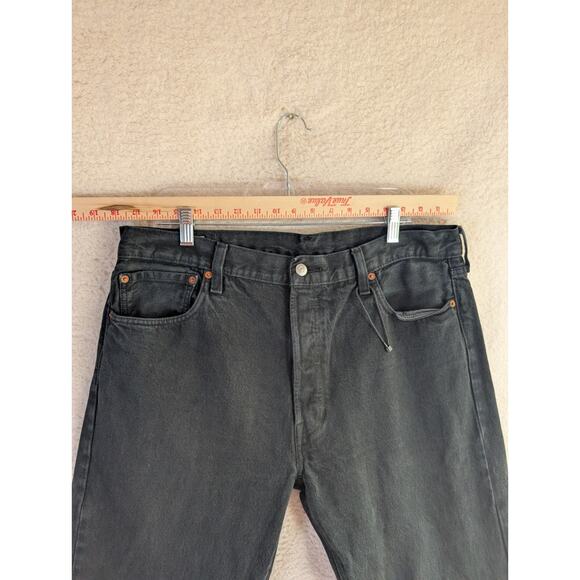 Levis Premium 501 Jeans Mens 36x36 Black Regular Straight Button Fly Denim - Picture 3 of 16